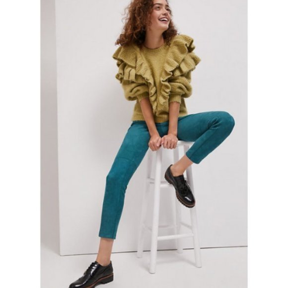 NWT Anthropologie Arden Slim Turquoise Faux Suede PantsM